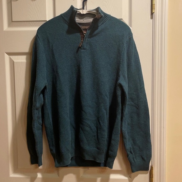 Tasso Elba Crewneck Blue zipcollar sweater large - Picture 1 of 5